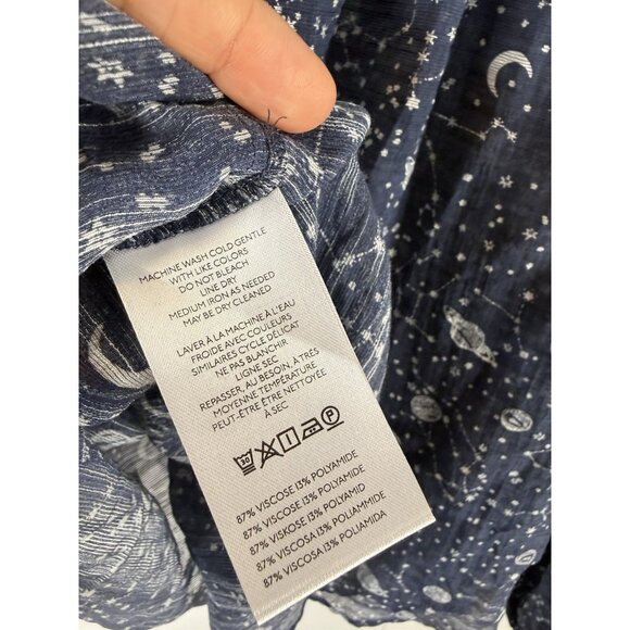 Anthropology Top Sz XL Blue Organza Tie Neck Space Blouse Sheer Astrology Career - Picture 7 of 10